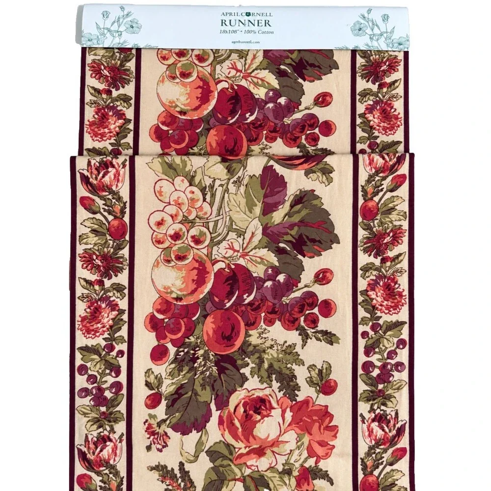 April Cornell Bountiful Harvest Table Runner 18x108 Floral French Country Garden